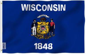 lot 6202 image: ANLEY Fly Breeze 3x5 Foot Wisconsin State Flag - Vivid Color and Fade Proof - Canvas Header and Double Stitched - Wisconsin WI Flags Polyester with Brass Grommets 3 X 5 Ft