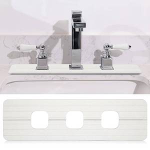 lot 6205 image: Teenyyou 3 Square Hole White Faucet Mat for Kitchen Sink Bathroom 16.14 x 4.49 Kitchen Faucet Absorbent Mat Diatomite Splash Guard Quick Drying Stone Drip Catcher Hole 1.97 Holes Spaced About 1.97