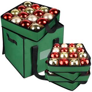 lot 6206 image: Christmas Ornament Storage Box with Dividers, Christmas Balls Storage Containers with Zipper & 4 Removable Trays - Holds Up to 64 Balls - 600D Oxford Christmas Decoration Storage Organizer (Green)