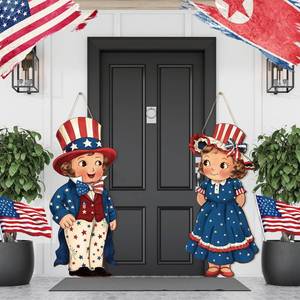 lot 6232 image: Shellwei 2 Pcs 4th of July Hanging Sign Wooden Patriotic Front Door Decorations Memorial Day Hanging Decorations for Independence Day 250th Anniversary Home Front Porch Wall Indoor Outdoor Door Hanger