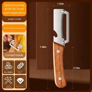 lot 6242 image: Multi Functional Premium Vegetable Peeler with Wooden Handle and Bottle Opener Stainless Steel Blade Kitchen Tool for Fruit Potato Pumpkin Papaya
