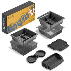 lot 9510 image: QINQINTU for Tesla Model Y Juniper(2025-2026) & Model 3 Highland(2024-2026) Center Console Organizer Slide Smoothly & Carbon Fiber Sunglasses Cup Holder for Tesla Model 3 Model Y Accessories Black