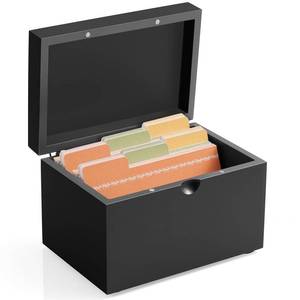 lot 10136 image: DRASTAR Index Card Holder 3x5, Wooden Index Card Organizer Box with 45 Index Card Dividers, Flashcard Notecard Holders for Home Office, Black