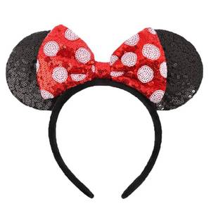 lot 10265 image: XINXIYAN Mouse Ears Headbands for Women Glitter Sequin Mouse Ears Bow Headband Birthday Party Princess Decoration (Red Bow, one size)