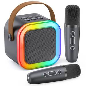 lot 10266 image: Mini Karaoke Machine for Kids Adults, 2026 TOP Birthday Gifts for Girls Boys 3,4,5,6,7,8Year Old Toddler Toys, Portable Bluetooth Speaker with 2 Wireless Karaoke Microphones Player (Grey)