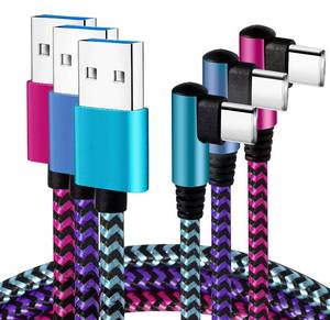 lot 10269 image: Teeind USB Type C Cable 2.1A Fast Charging 90 Degree6ft3Pack Nylon USB C Cord Right Angle Compatible with Samsung Galaxy S23S229Note 10, USB C Charger-BlueMagentaPurple