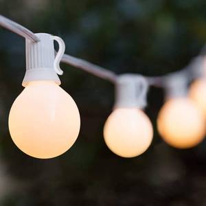 lot 11222 image: Romasaty 25FT Frosted White Lights G40 Globe Outdoor String Lights Patio Lights with 25 Frosted White Globe Bulbs - White Wire