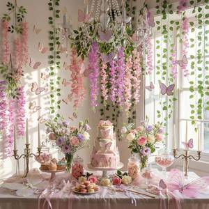 lot 11223 image: Canlierr 58 Pcs Fairy Party Garland Decoration Artificial Wisteria Hanging Flowers Garland 3.6 Feet Vine Rattan Ivy Greenery Butterfly Decor for Spring Home Garden Wedding Party(Purple, White)