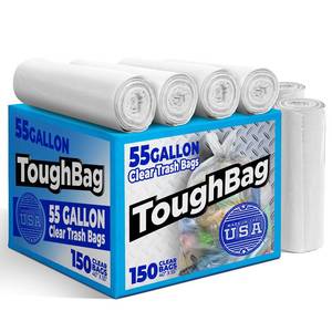lot 11224 image: ToughBag 55 Gallon Clear Trash Bags (150 COUNT) �� Large Clear Trash Bags 55-60 Gallon Heavy Duty Can Liners - Made in USA (Used)