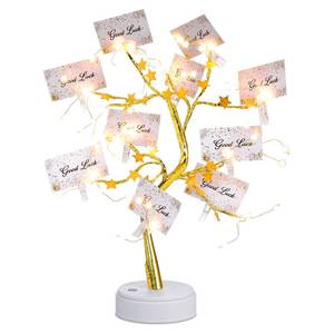 lot 11236 image: Coume Money Tree Gift Card Holder 1.5 ft Tabletop Display Tree with 72 LED Lights 15 Clear Clips Gold Display Birch Twig for Money Wedding Card Photo Birthday