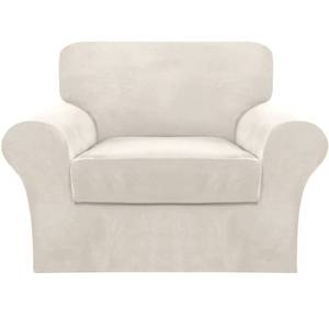 lot 11247 image: FantasDecor 2 Piece Chair Sofa Covers 85% Polyester, 15% Spandex for Living Room Slipcovers with Individual Cushion Elastic Furniture Protector for Pets, Machine Washable (Armchair, Ivory)