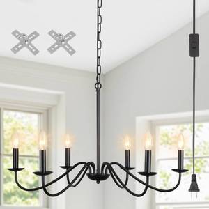 lot 11249 image: 6-Light Gold Chandelier, Farmhouse Dining Room Light Fixtures, Hanging Light Plug In Chandelier Lighting with Long Cord, 28 Rustic Candle Chandeliers for Bedroom Living Room Foyer Entryway Kitchen