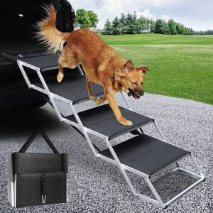 lot 11250 image: DGSL Dog Ramp for Car, 4-Step Folding Dog Stairs, Aluminum, Black, Supports Up to 250 Lbs