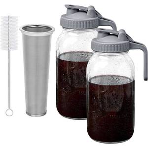 lot 11251 image: OneDream Cold Brew Coffee Maker, 2 Pack 64oz Stainless Steel Filter Cold Brew Pitcher Jar, No Leaks Cold Brew Mason Jar Coffee Maker, Easy to Clean Cold Coffee Maker (Only One)