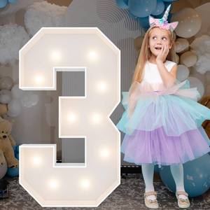 lot 11263 image: 3FT Marquee Light Up Numbers, Giant Marquee Numbers, Pre-cut DIY Foam Board Number 3 for 3rd 13th 30th Birthday Party Decorations, Anniversary Party Decor