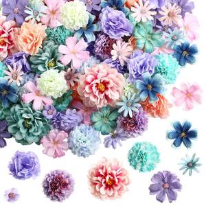 lot 11266 image: Cindeer 200 Pcs Fake Flower Heads for Crafts Mini Silk Flower Heads Faux Rose Artificial Daisy Blossom Heads Decorative Flowers for Home Bride Bridesmaid Wedding Centerpieces, 2-7 cm(Blue, Purple)