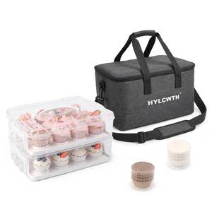lot 11267 image: Cupcake Carrier, Cupcake Holder With Lid And Handles, 2-Layer Cupcakes Containers, 24 count Reusable Cupcake Box, Cupcake transport container With Portable Insulated Bag and 200Pcs Cupcake Liners