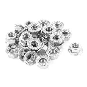lot 12145 image: M6 x 1mm Thread 304 Stainless Steel Serrated Flange Metric Hex Lock Nuts 26PCS