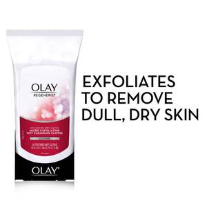 lot 12148 image: Olay Makeup Remover Wipes, Regenerist Micro-Exfoliating Wet Cleansing Cloths, Facial Cleanser for Women - Exfoliates, Refreshes, Smooths Texture, Travel Approved, 30 ct - 1 pack