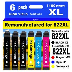 lot 12180 image: PayForLess Remanufactured for Epson 822XL Ink Cartridges for 822 XL T822 Workforce Pro WF-3820 WF-3823 WF-4820 WF-4830 WF-4833 WF-4834 Printer 3 Black 1 Cyan 1 Magenta 1 Yellow 6 Pack