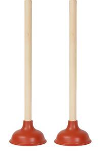 lot 12184 image: Bexter 19-Inch Toilet Plunger, Pack of 2 �� Wooden Handle & Heavy-Duty Rubber Cup for Toilets, Sinks & Drains �� Auburn
