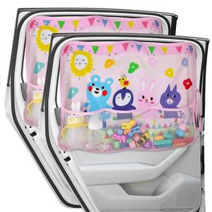 lot 12186 image: DIZA100 Car Sun Shade for Window Baby (2 Pack), Blackout Window Shades with Storage Net Pocket, 7 Suction Cups, Cute Patterns for SunHeatUV Rays Block