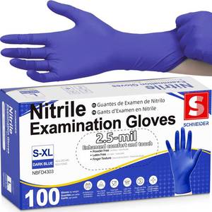 lot 12192 image: Schneider Nitrile Exam Gloves, Dark Blue, Disposable Gloves, Latex-Free, Powder-Free, Food Safe for Cleaning, Cooking, Household Use,100 Count,Medium