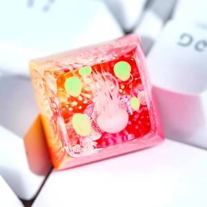 lot 12218 image: Jellyfish Artisan Keycap Yellow Pink Ocean Coral Reef - 1U ESC, R1 SA Profile Custom Handmade Resin Cherry MX Switch Key Cap Mechanical Keyboard, Cool Tech Gifts for Men, Dad, Father, Gamer, Sea Lover