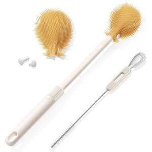 lot 12225 image: Wishbird Extendable Bottle Brush with Straw Cleaner Brush, 10.8 to 14 Inches Adjustable Long Handle Water Bottle Scrubber for Cleaning Glasses, Cups, Coffee Mugs, Tumblers with Replacement Head, White