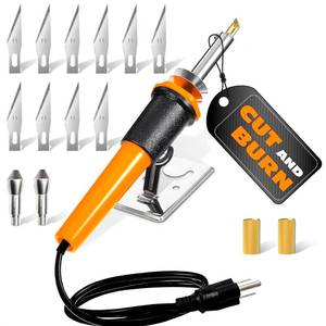 lot 12242 image: Hot Knife Cutting Tool - Reliable Easy to Use Hot Knife Plastic Cutter for Wood, Plastic, Foam, Crafts, Wires, 55 Cable, 30W Power Draw - 10 Blades, 2 Blade Holders & 1 Wood Burning Tip Included