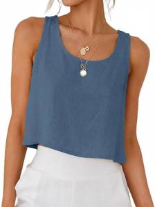 lot 12270 image: IDEALSANXUN Tank Top for Women 2026 Spring Summer Cute Crop Sleeveless Tops Cotton Linen Shirts Blouse Beach Vacation Clothes, Grey Blue, XS
