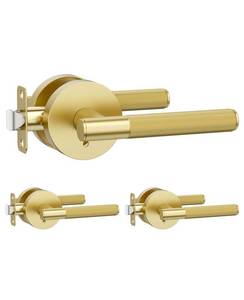 lot 13223 image: Amerdeco 3 Pack Brushed Gold Door Handles Interior, Knurled Privacy Door Handles with Lock,Heavy Duty Gold Door Lever for Bedroom or Bathroom,Reversible Keyless for Left Right Handed Doors