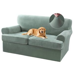 lot 13231 image: Sofa Cover 3 Piece T Cushion Loveseat Covers for 2 Cushion Couch Thick Velvet Couch Cover Stretch Furniture Covers with 2 Individual T Cushion Covers, Washable (2 Cushion Loveseat, Sea Grass)