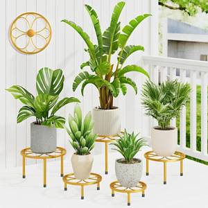 lot 13242 image: NQW 5-piece set of Metal Plant Potted Flower Racks,Heavy-Duty Flower Pot Plant Racks,Anti-Rust Iron Flower Racks for Indoor and Outdoor Home Garden Patio Decoration(GoldFlower)