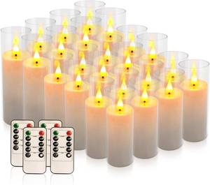 lot 13245 image: YOROXRG Set of 24 Flickering Flameless Candles Battery Operated with Remote and 2468 H Timer Plexiglass Led Pillar Candles with Realistic Moving Wick Candles for Home Decor (D2.2xH 567)(White)