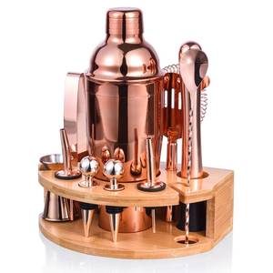 lot 13246 image: Esmula Bartender Kit with Stylish Bamboo Stand, 12 Piece 25oz Cocktail Shaker Set for Mixed Drink, Professional Stainless Steel Bar Tool Set, Gift for Man Dad- Cocktail Recipes Booklet (Rose Gold)