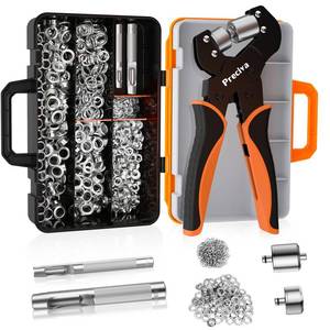 lot 14279 image: Preciva Heavy Duty Grommet Tool Kit with 400pcs Grommets - 14, 38 Hole Punch & Handheld Eyelet Plier for Tarps, Tents, Canvas, Vinyl & Leather Fabric