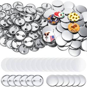 lot 14288 image: 300 Pieces Blank Button Making Supplies Round Badge Parts Metal Pin Badge Kit for Button Maker Machine, Including Metal Shells Back Cover and Clear Film(1 Inch,Silver)