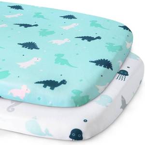 lot 14295 image: Bassinet Sheet, Bassinet Sheets 2 Pack, Ultra Soft Bassinet Sheets for Baby Boys or Girls Universal Fit for Rectangle, Oval, Hourglass Bassinet PadMattress, Dinosaurs & Ocean