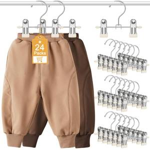 lot 14302 image: Eunhdet 24 Pack Baby Hangers with Clips, 360°Rotatable Toddler Pant Hangers with Clips, Non-Slip Space Saving Kids Hanger for Newborn Children Clothes Skirts Boots Closet Organizers, Off-White