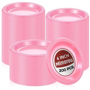lot 14306 image: Mimorou 200 Pcs Plastic Dessert Plates 6 Inch Disposable Round Dinner Cake Plates Bulk for Wedding Birthday Picnic Salad Appetizer Party Supplies(Pink)