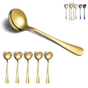 lot 14318 image: Gold Soup Spoons, Kyraton 6 Pieces Stainless Steel Round Spoons With Gold Titanium Plating, Gold Dinner Spoon Table Spoon, Spoons Silverware Dishwasher Safe Set of 6