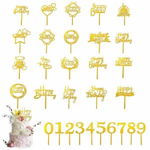 lot 14321 image: 50 PCS Happy Birthday Cake Topper Acrylic Gold Cupcake Toppers, Glitter Party Birthday Cake Decorations for Women Men Girls, Elegant Dessert Picks for Anniversary Celebration, Gold 50 Pack