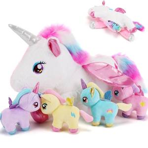 lot 14322 image: gnomantic 5 Pieces Unicorn Stuffed Animals - 1 Mommy Stuffed Unicorn with 4 Babies - Unicorns Gifts for Girls Ages 3 4 5 6 7 8, Unicorns Plush Toys for Christmas, Valentines, Birthday Gifts (Pink)