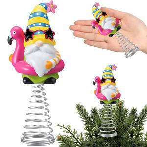 lot 14338 image: Gejoy Summer Flamingo Gnome Mini Tree Topper 5.1 Inch Tropical Beach Gnome with Spring Base, Mini Summer Tree Top Decorations for Luau Hawaiian Party Tiered Tray Tabletop Decor