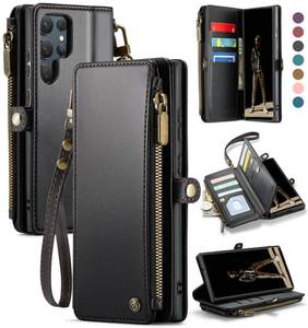 lot 14349 image: Defencase Compatible with Samsung Galaxy S22 Ultra Case Wallet with RFID Blocking Card Holder for Women Men, PU Leather Magnetic Snap Flip Zipper Strap Phone Case Fit for Galaxy S22 Ultra 5G, Black