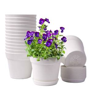 lot 14360 image: homenote Pots for Plants, 15 Pack 6 Inch Plastic Planters with Multiple Drainage Holes and Trays,Plant Pots for All Home Garden Flowers Succulents (White)