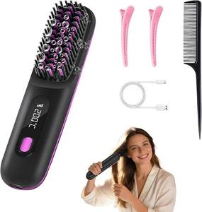 lot 14368 image: Go Brush Pro 2026 Cordless Hair Straightener Brush, Fast Heating Hair Straightener with LCD Temperature Display, 3 Temp Settings, Travel-Friendly for All Hair Types