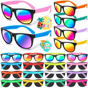 lot 14375 image: YADIYA Kids Sunglasses - 12PCS Bulk Party Favors, 80s Retro Neon for Beach Pool Birthday Party Supplies, Goodie Bags Stuffers for Boys Girls Adults