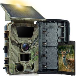 lot 14382 image: Solar Trail Camera, 5K WiFi Game Camera, 5200mAh Forever Power, 64GB SD Card, IP66 Waterproof,120° Wide Angle Night Vision for Outdoor Detection, Monitoring Trail Cameras, H.264 MP4 Video -5K
